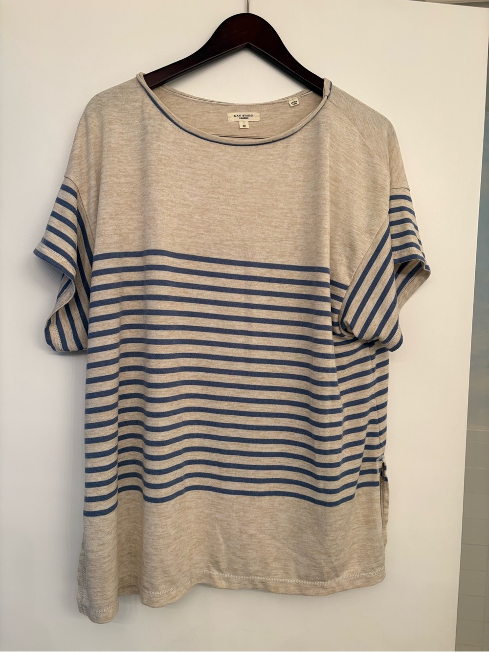 Max Studio Beige Knit Crewneck Top Plus Size 1X